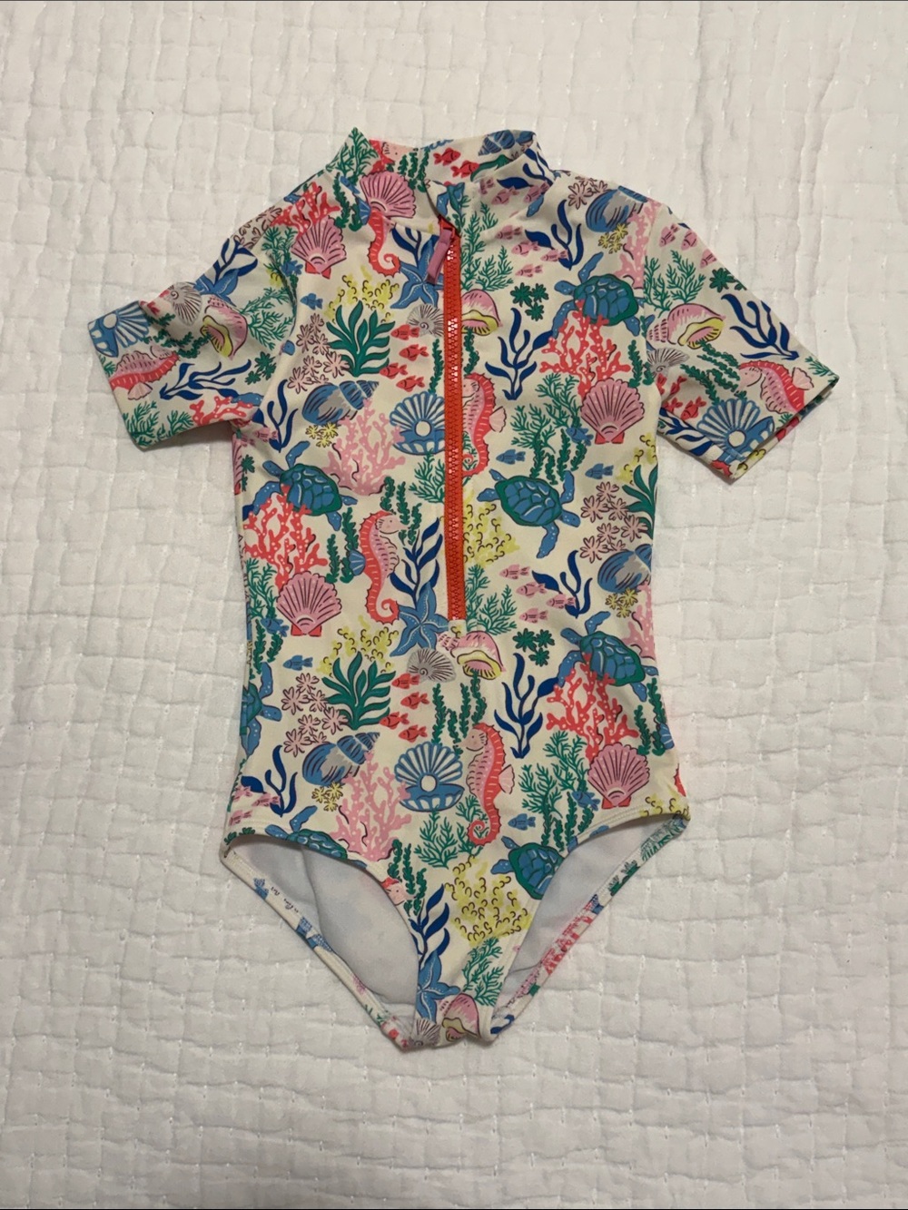 Mini Boden Girls' One-Piece Rashguard Swimsuit - Multicolor Sea Life